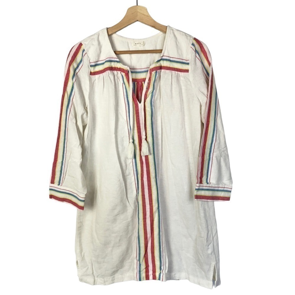 Soft Joie White Long Sleeve Color Stripe Mini Dress‎ S